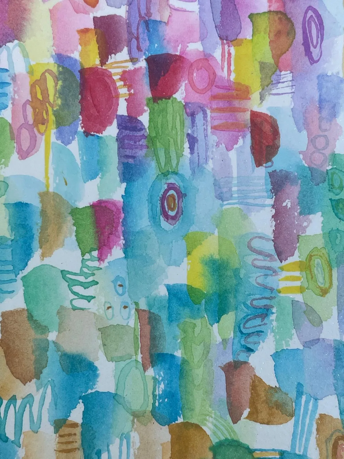 Loose watercolour colour studies in pinks, blues and greens